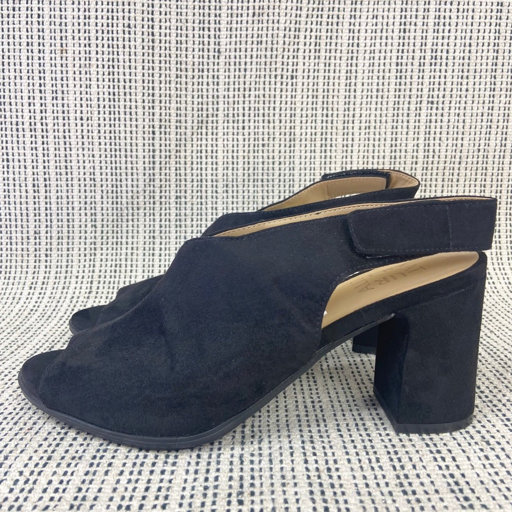 Naturalizer Preston Sandals Sz 8.5M Black Slingback‎ Block Heel Minimalist Glam
